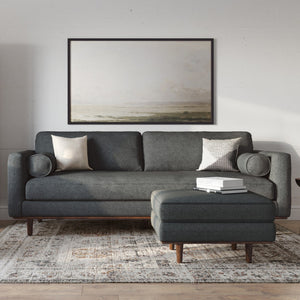 HomeRoots 89" Gray Fabric Sofa with Brown Legs - Mid-Century Modern Design, Comfort for 3, Easy Assembly! 640984