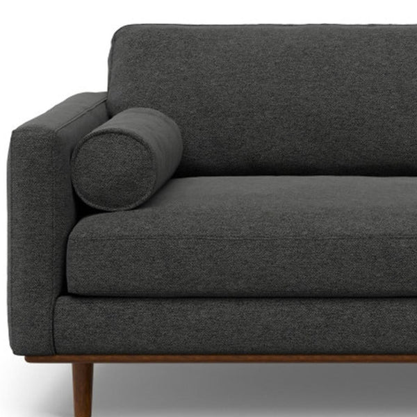 HomeRoots 89" Gray Fabric Sofa with Brown Legs - Mid-Century Modern Design, Comfort for 3, Easy Assembly! 640984