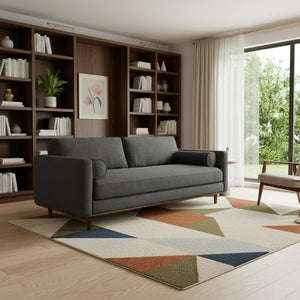 HomeRoots 89" Gray Fabric Sofa with Brown Legs - Mid-Century Modern Design, Comfort for 3, Easy Assembly! 640984