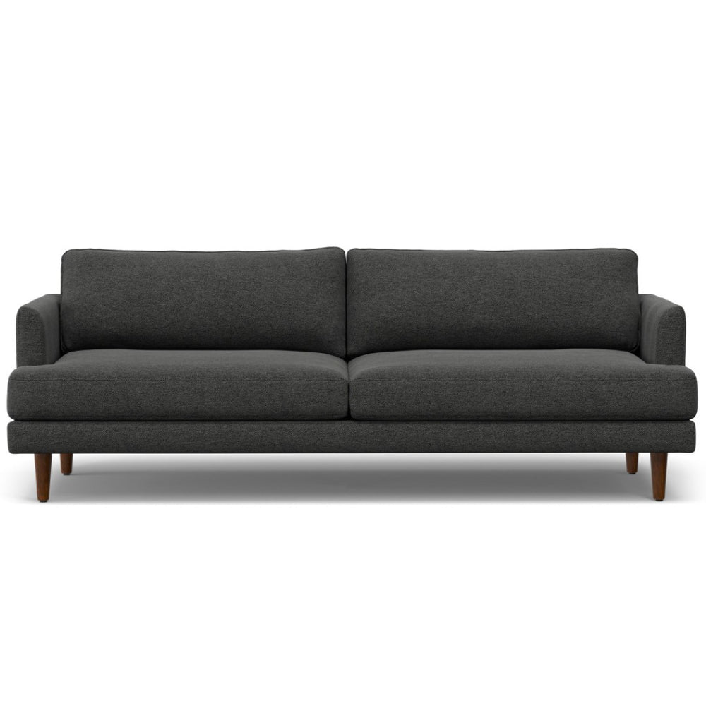 HomeRoots 90" Gray Fabric Sofa - Mid-Century Modern Design with Brown Legs, Perfect for Stylish Living Spaces 640985