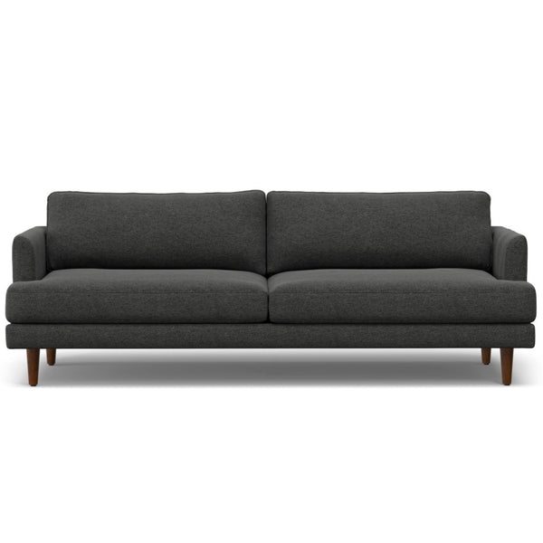 HomeRoots 90" Gray Fabric Sofa - Mid-Century Modern Design with Brown Legs, Perfect for Stylish Living Spaces 640985