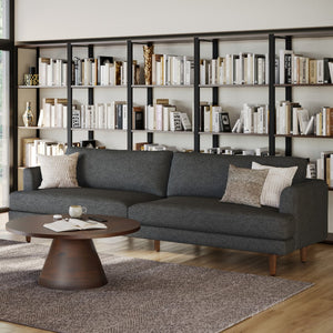 HomeRoots 90" Gray Fabric Sofa - Mid-Century Modern Design with Brown Legs, Perfect for Stylish Living Spaces 640985