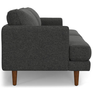 HomeRoots 90" Gray Fabric Sofa - Mid-Century Modern Design with Brown Legs, Perfect for Stylish Living Spaces 640985