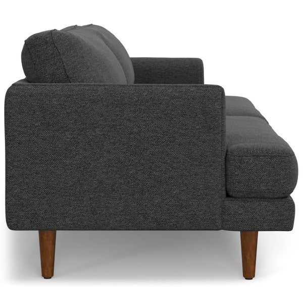 HomeRoots 90" Gray Fabric Sofa - Mid-Century Modern Design with Brown Legs, Perfect for Stylish Living Spaces 640985