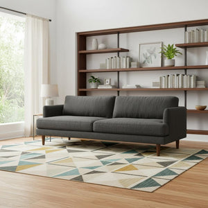 HomeRoots 90" Gray Fabric Sofa - Mid-Century Modern Design with Brown Legs, Perfect for Stylish Living Spaces 640985