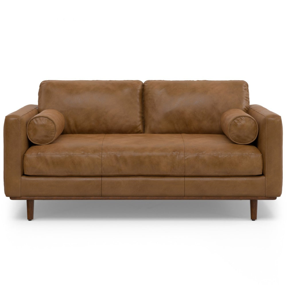 HomeRoots 72" Brown Leather Sofa - Mid-Century Modern Elegance, Durable Comfort, Perfect for Living Rooms & Offices 640986