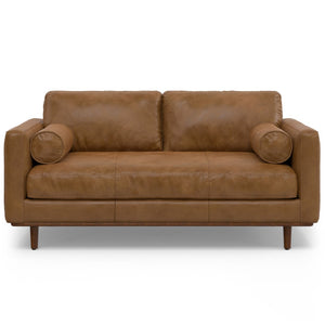 HomeRoots 72" Brown Leather Sofa - Mid-Century Modern Elegance, Durable Comfort, Perfect for Living Rooms & Offices 640986