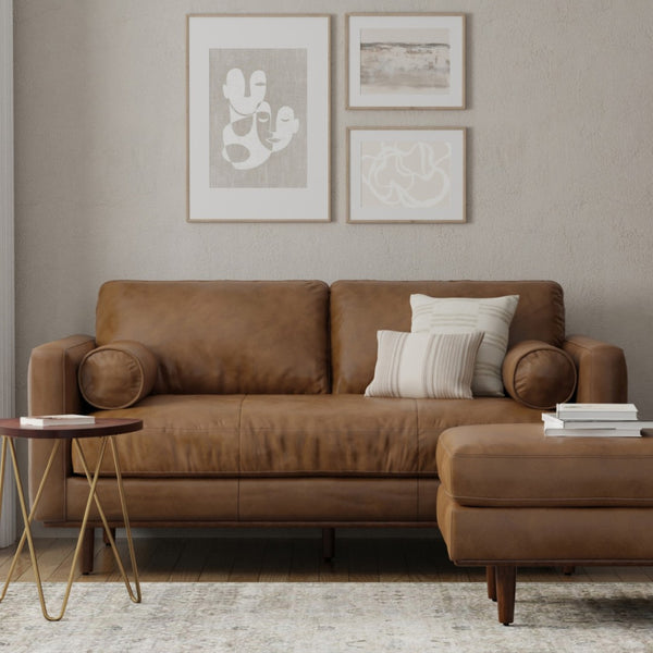 HomeRoots 72" Brown Leather Sofa - Mid-Century Modern Elegance, Durable Comfort, Perfect for Living Rooms & Offices 640986
