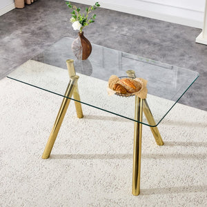 English Elm 51-inch Tempered Glass Rectangular Dining Table Electroplated Metal Base Open Plan Gold W3875S00003
