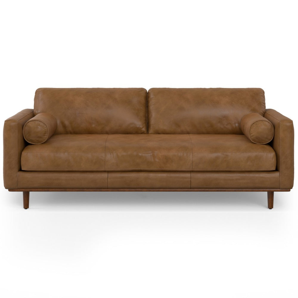 HomeRoots 89" Brown Leather Sofa - Mid-Century Modern Design with Premium Comfort, Durable Frame & Stylish Elegance 640988