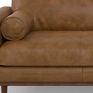 HomeRoots 89" Brown Leather Sofa - Mid-Century Modern Design with Premium Comfort, Durable Frame & Stylish Elegance 640988