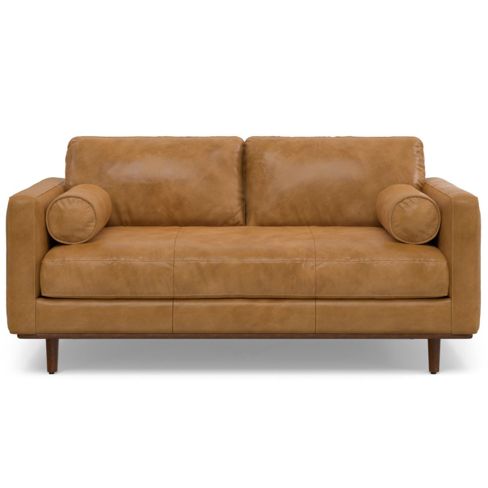 HomeRoots 72" Sienna Leather Sofa - Mid-Century Modern Elegance with Brown Legs, Durable & Stylish Comfort 640989