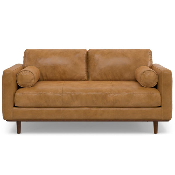 HomeRoots 72" Sienna Leather Sofa - Mid-Century Modern Elegance with Brown Legs, Durable & Stylish Comfort 640989