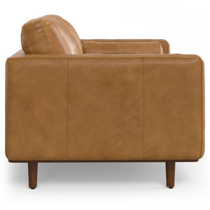 HomeRoots 72" Sienna Leather Sofa - Mid-Century Modern Elegance with Brown Legs, Durable & Stylish Comfort 640989