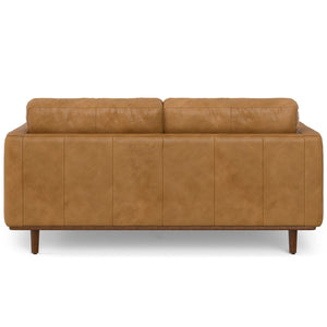 HomeRoots 72" Sienna Leather Sofa - Mid-Century Modern Elegance with Brown Legs, Durable & Stylish Comfort 640989