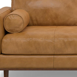 HomeRoots 72" Sienna Leather Sofa - Mid-Century Modern Elegance with Brown Legs, Durable & Stylish Comfort 640989