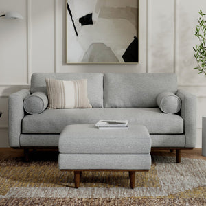 HomeRoots 72" Stylish Gray Fabric Sofa with Brown Legs – Mid-Century Modern Design for Ultimate Comfort & Support 640990