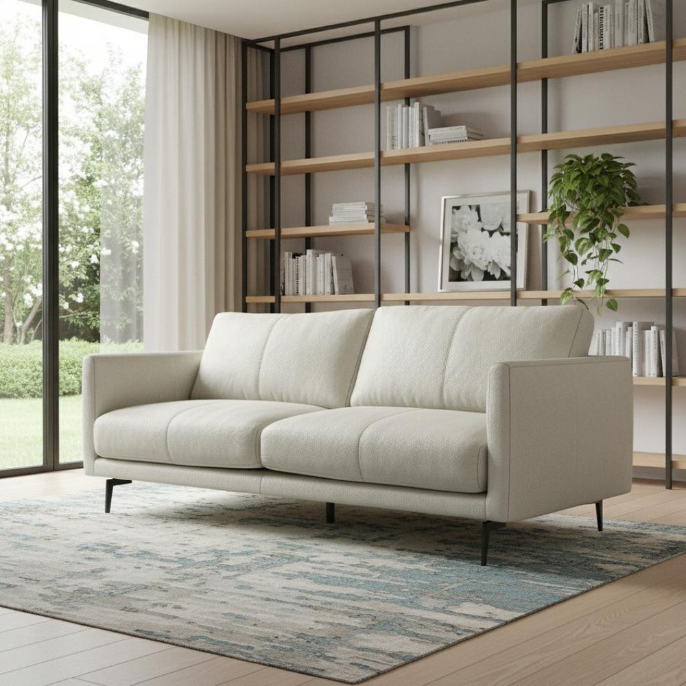 HomeRoots 81" Gray Leather Sofa - Contemporary Comfort with Black Metal Legs, Perfect for Stylish Living Rooms! 640991