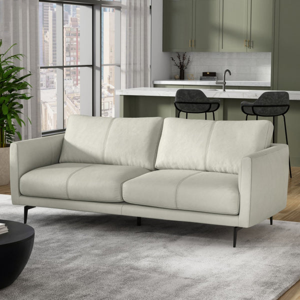 HomeRoots 81" Gray Leather Sofa - Contemporary Comfort with Black Metal Legs, Perfect for Stylish Living Rooms! 640991