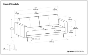 HomeRoots 81" Gray Leather Sofa - Contemporary Comfort with Black Metal Legs, Perfect for Stylish Living Rooms! 640991