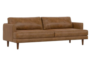 HomeRoots 90" Brown Leather Sofa - Elegant Mid-Century Modern Design with Genuine Leather & Comfort for 3 640992