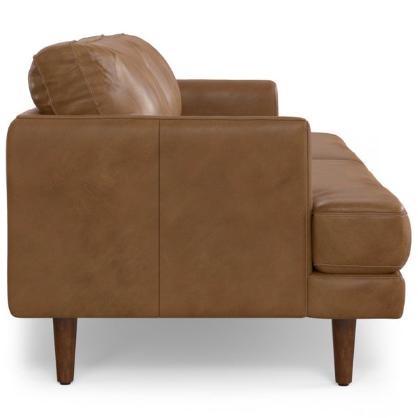 HomeRoots 90" Brown Leather Sofa - Elegant Mid-Century Modern Design with Genuine Leather & Comfort for 3 640992