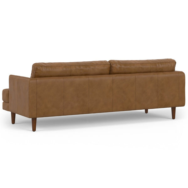 HomeRoots 90" Brown Leather Sofa - Elegant Mid-Century Modern Design with Genuine Leather & Comfort for 3 640992