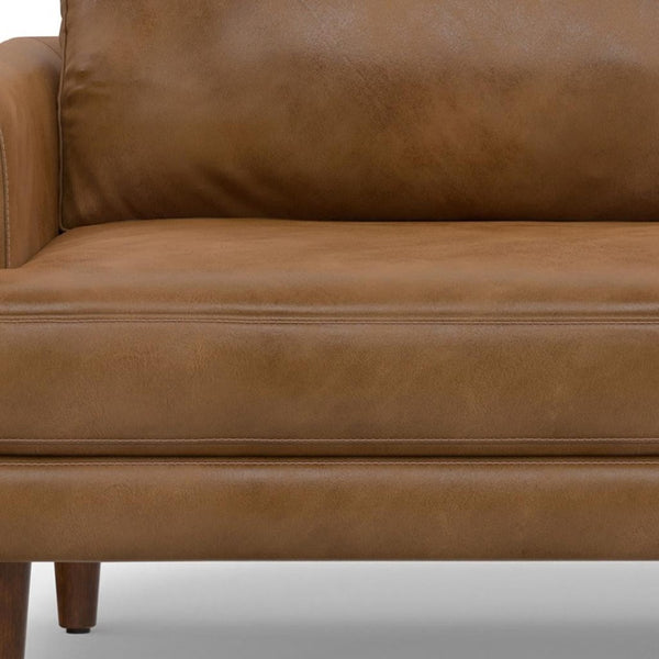 HomeRoots 90" Brown Leather Sofa - Elegant Mid-Century Modern Design with Genuine Leather & Comfort for 3 640992