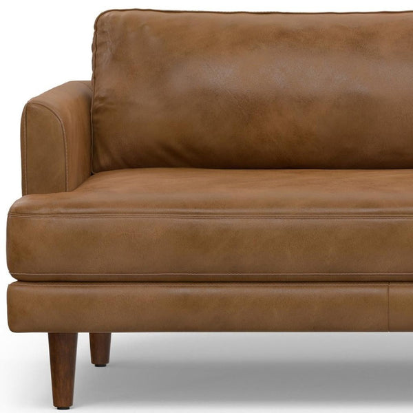 HomeRoots 90" Brown Leather Sofa - Elegant Mid-Century Modern Design with Genuine Leather & Comfort for 3 640992