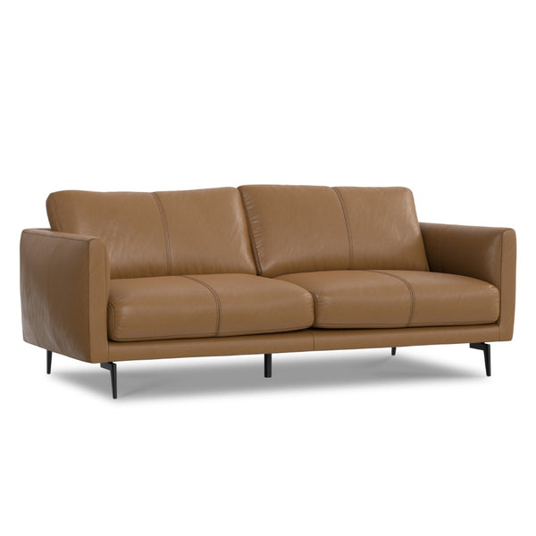 HomeRoots 81" Brown Leather Sofa with Elegant Tufting & Black Metal Legs - Modern Comfort for Living Rooms 640993