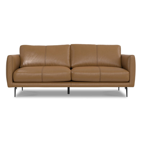 HomeRoots 81" Brown Leather Sofa with Elegant Tufting & Black Metal Legs - Modern Comfort for Living Rooms 640993