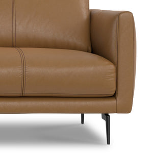 HomeRoots 81" Brown Leather Sofa with Elegant Tufting & Black Metal Legs - Modern Comfort for Living Rooms 640993