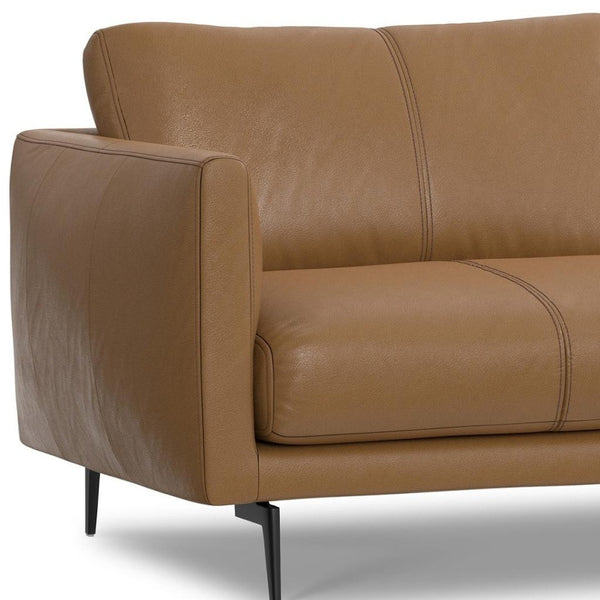 HomeRoots 81" Brown Leather Sofa with Elegant Tufting & Black Metal Legs - Modern Comfort for Living Rooms 640993