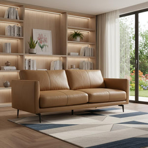 HomeRoots 81" Brown Leather Sofa with Elegant Tufting & Black Metal Legs - Modern Comfort for Living Rooms 640993