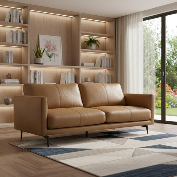 HomeRoots 81" Brown Leather Sofa with Elegant Tufting & Black Metal Legs - Modern Comfort for Living Rooms 640993