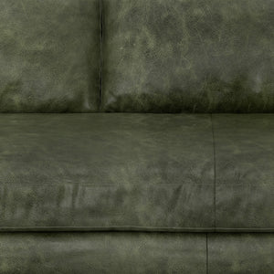 HomeRoots 89" Moss Green Leather Sofa – Mid-Century Modern Style with Sturdy Brown Legs & Luxurious Comfort 640994