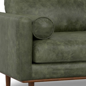 HomeRoots 89" Moss Green Leather Sofa – Mid-Century Modern Style with Sturdy Brown Legs & Luxurious Comfort 640994