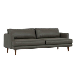 HomeRoots 76" Sleek Black Leather Sofa with Warm Brown Legs - Mid-Century Modern Design for Stylish Comfort 640995