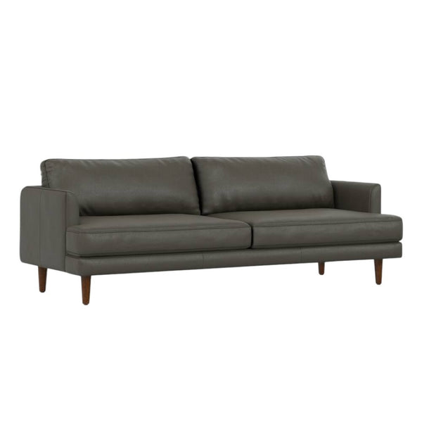 HomeRoots 76" Sleek Black Leather Sofa with Warm Brown Legs - Mid-Century Modern Design for Stylish Comfort 640995