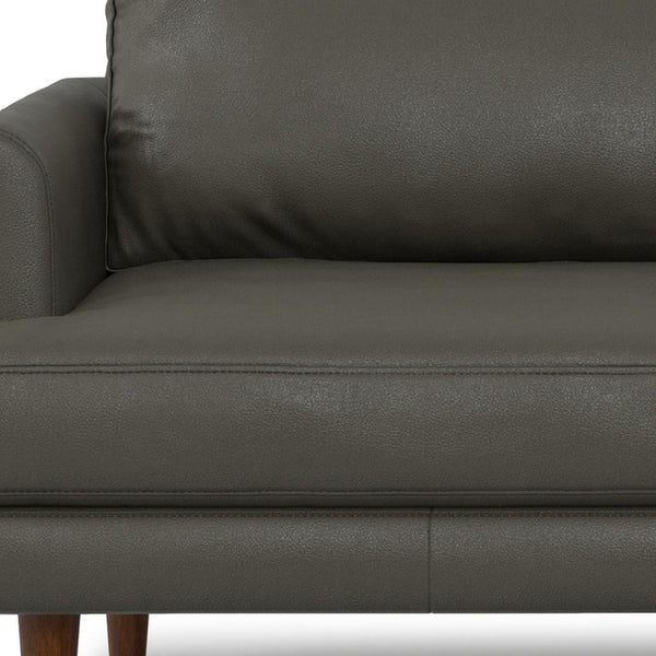 HomeRoots 76" Sleek Black Leather Sofa with Warm Brown Legs - Mid-Century Modern Design for Stylish Comfort 640995