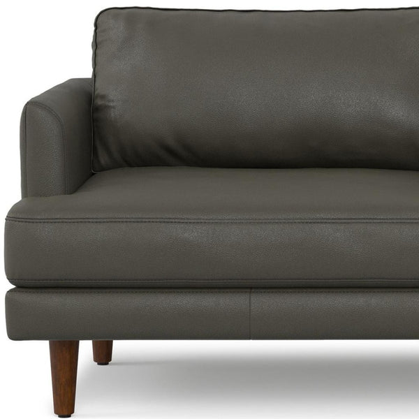 HomeRoots 76" Sleek Black Leather Sofa with Warm Brown Legs - Mid-Century Modern Design for Stylish Comfort 640995