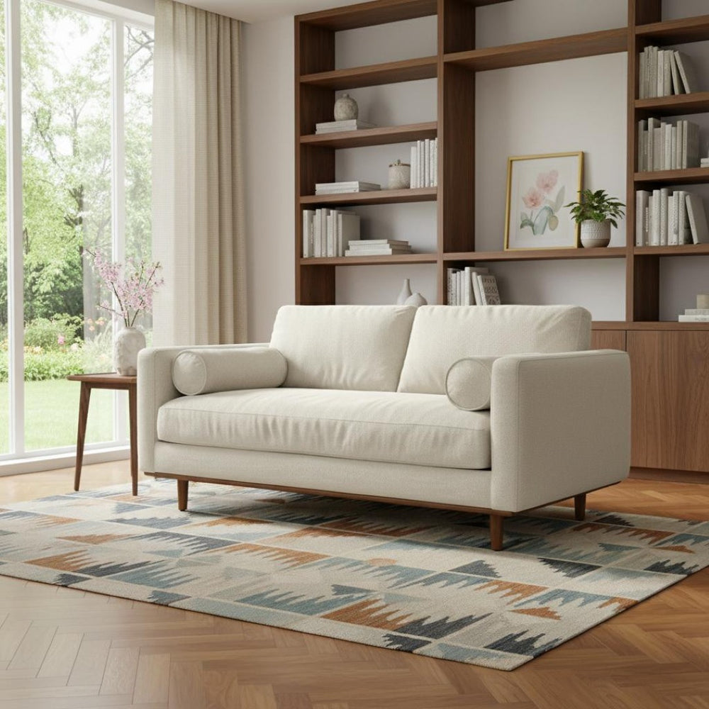 HomeRoots 72" Cream Fabric Sofa - Mid-Century Modern Elegance with Brown Legs, Stylish Comfort for Any Space 640996