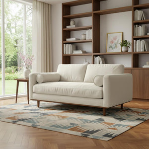 HomeRoots 72" Cream Fabric Sofa - Mid-Century Modern Elegance with Brown Legs, Stylish Comfort for Any Space 640996