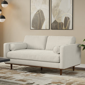 HomeRoots 72" Cream Fabric Sofa - Mid-Century Modern Elegance with Brown Legs, Stylish Comfort for Any Space 640996