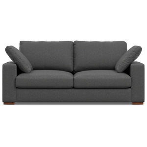 HomeRoots 78" Gray Fabric Sofa - Contemporary Design with Brown Legs, Tufted Back, and Ultimate Comfort! 640997