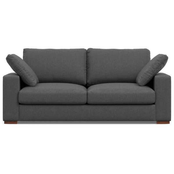 HomeRoots 78" Gray Fabric Sofa - Contemporary Design with Brown Legs, Tufted Back, and Ultimate Comfort! 640997