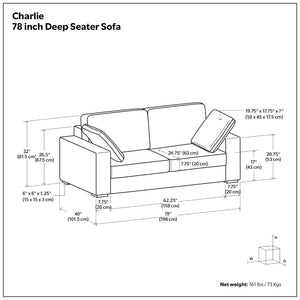 HomeRoots 78" Gray Fabric Sofa - Contemporary Design with Brown Legs, Tufted Back, and Ultimate Comfort! 640997