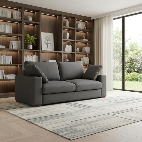 HomeRoots 78" Gray Fabric Sofa - Contemporary Design with Brown Legs, Tufted Back, and Ultimate Comfort! 640997