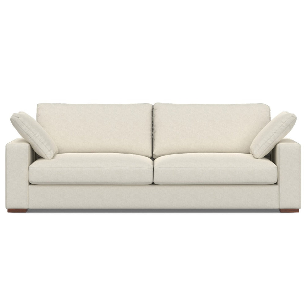 HomeRoots 96" Cream Fabric Sofa - Stylish Comfort with Brown Legs for Family Rooms & Open Living Spaces 640998