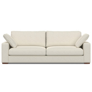 HomeRoots 96" Cream Fabric Sofa - Stylish Comfort with Brown Legs for Family Rooms & Open Living Spaces 640998